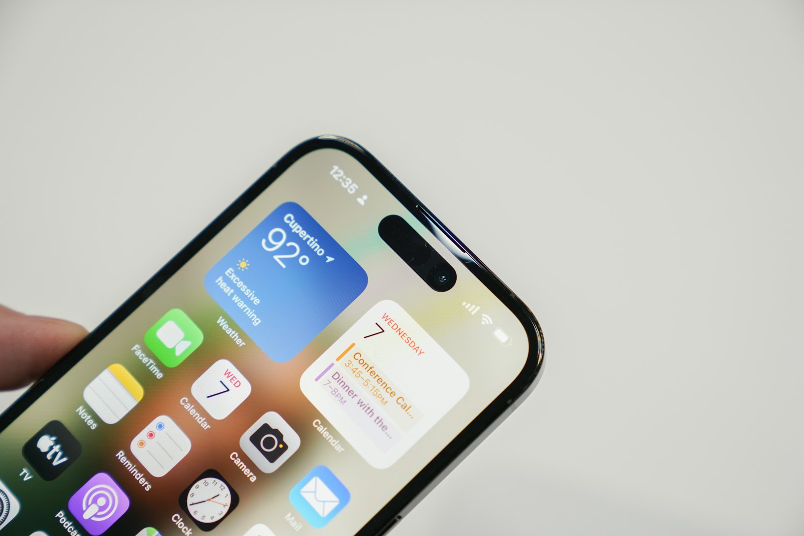 iPhone 14 Pro close-up, showing the "Dynamic Island" that replaces the notch