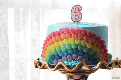 Rainbow birthday cake for rainbow baby shower.