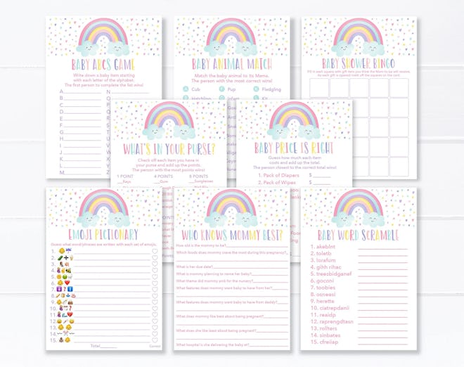 Rainbow Baby Shower Games Package