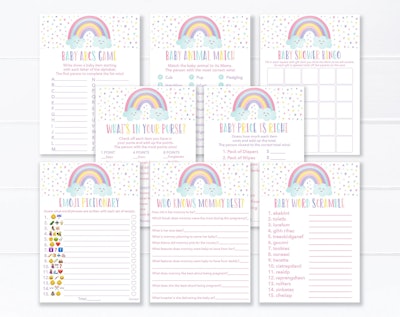 Rainbow Baby Shower Games Package