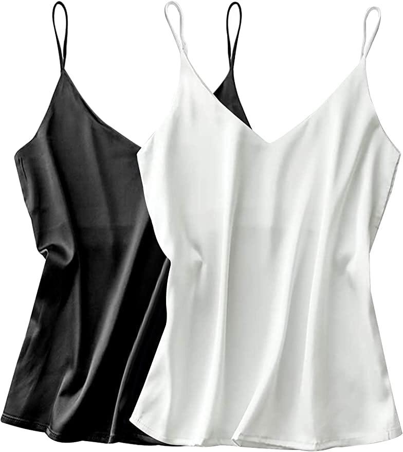 Ekouaer Satin V-Neck Camisoles (2-Pack)