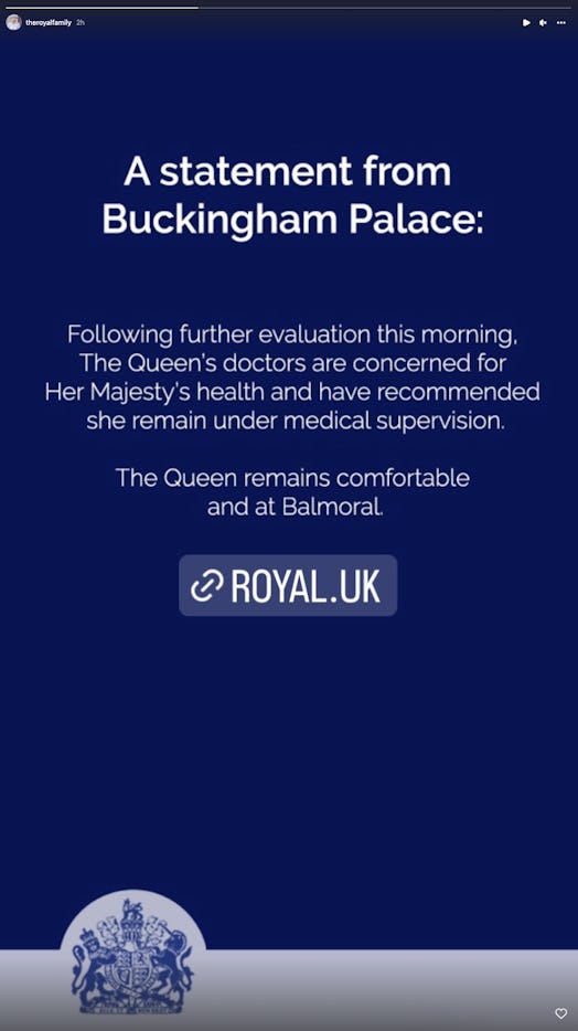 Buckingham Palace's statement about Queen Elizabeth II's health