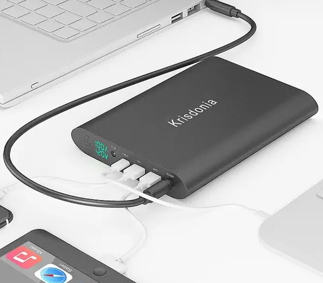 This high-capacity laptop power bank can charge your computer multiple times.