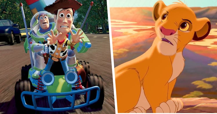A side-by-side photo of 1995 Toy Story and 1994 The Lion King