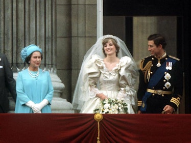 Queen Elizabeth II, Princess Diana, and Prince Charles on the Buckingham Palace balcony
