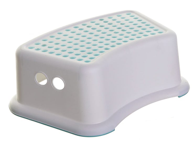 White step stool with nonslip aqua dots