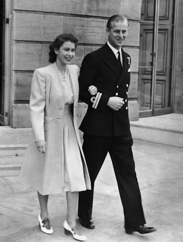 Queen Elizabeth and Lieutenant Philip after announcing their engagement