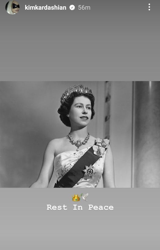 Kim Kardashian shared an Instagram tribute for Queen Elizabeth II following her death on Sept. 8.