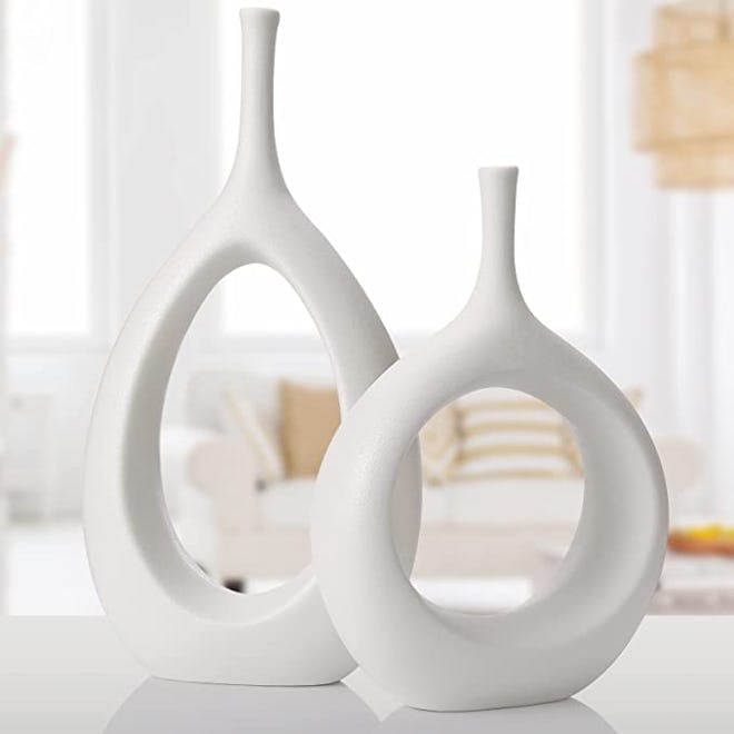 Gunlar White Ceramic Hollow Vases (Set of 2)