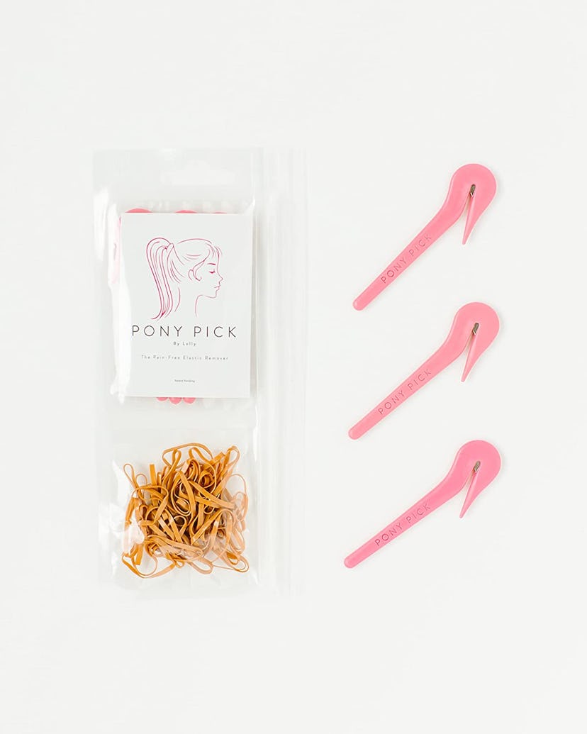 THE PONY PICK By Lolly Elastic Rubber Bands Cutter for Hair (3 Pack & 50 Brown Hair Elastics) Mom-In...