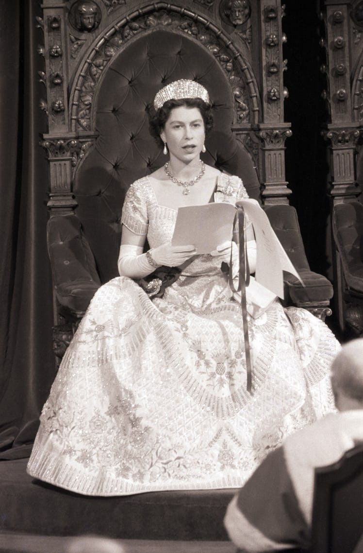 Queen Elizabeth II rewearing her coronation gown