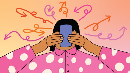 Woman looking at phone confused about the “brown noise” trend taking over TikTok.
