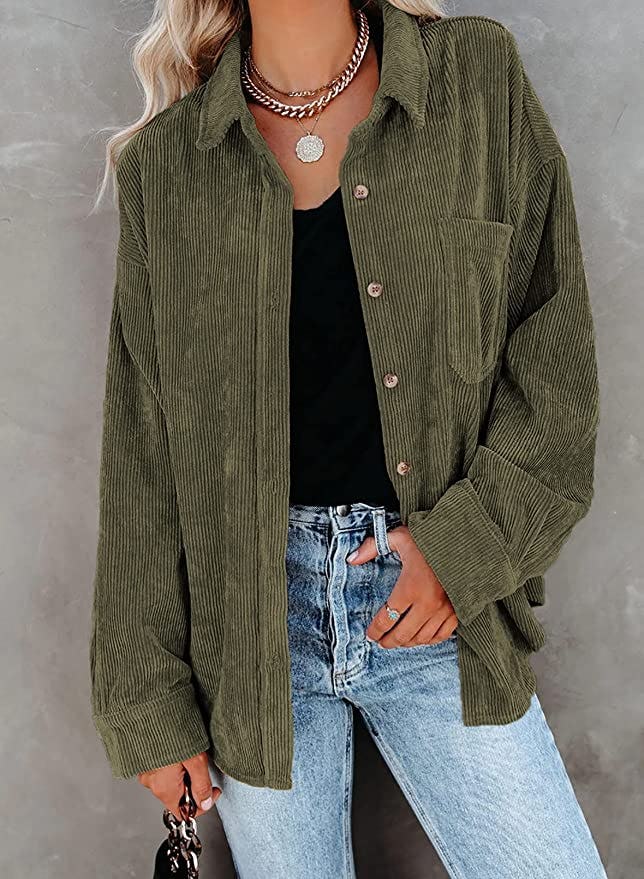 Astylish Corduroy Button Down Top