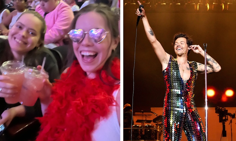 Left, me having the time of my life at a Harry Styles Concert; Right, Harry Styles performing at Coa...