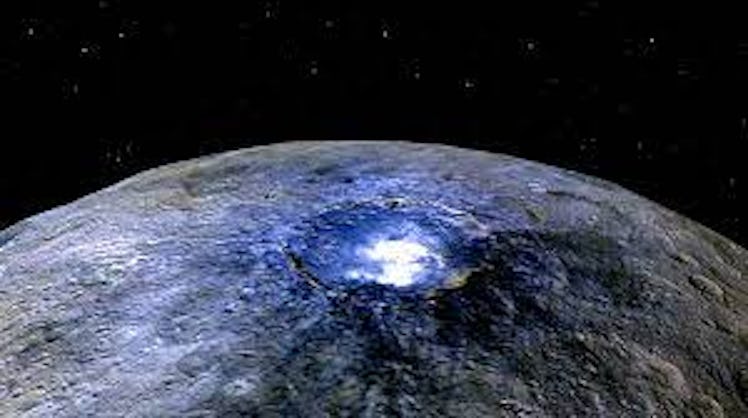 a bright spot seen on the surface of Ceres inside a crater