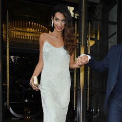Amal Clooney leaving her hotel ahead of the 'Trouble in Paradise' London Premiere on September 07, 2...