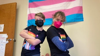 Kids with LGBTQ+ t-shirts in Georgia's "Our Resilient Community" school