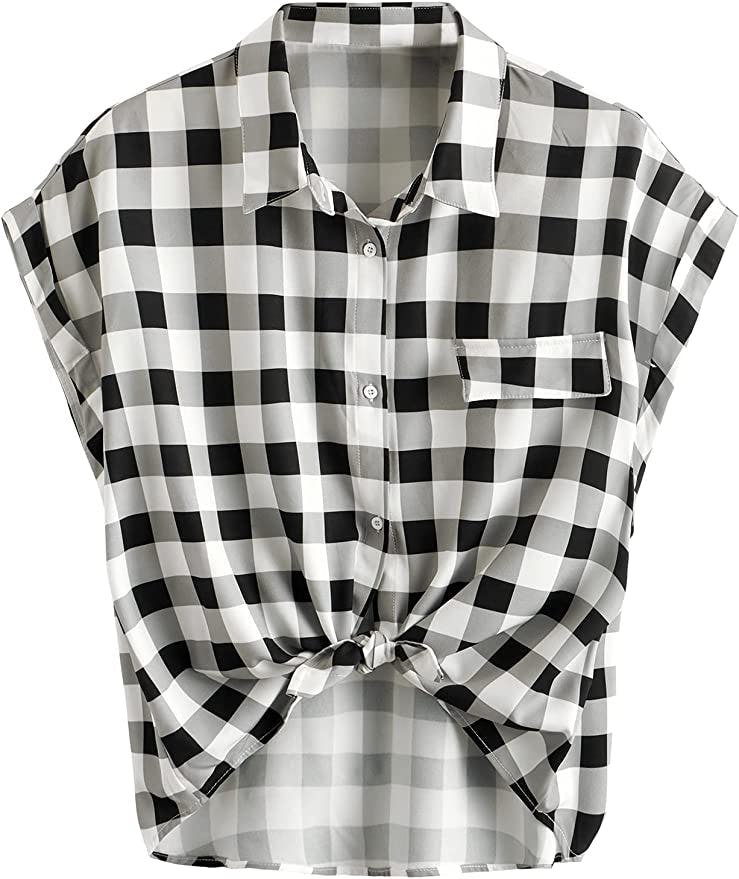 Romwe Short Sleeve Button Down Top