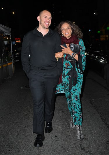 Diane von Furstenberg (R) leaves Edward Enninful’s book party at Veronika restaurant on September 08...