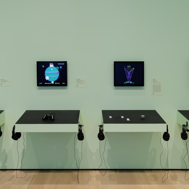 Installation view of Never Alone: Video Games and Other Interactive Design