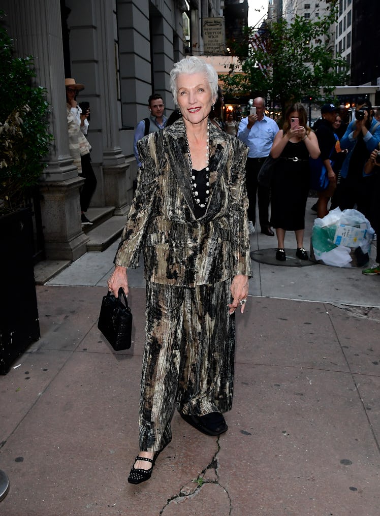 Maye Musk is seen arriving at the Christian Siriano fashion show on September 7, 2022 in New York Ci...