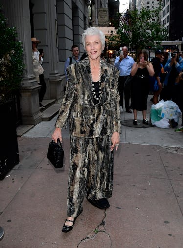 Maye Musk is seen arriving at the Christian Siriano fashion show on September 7, 2022 in New York Ci...