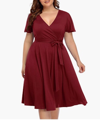 Pinup Fashion Wrap V Neck Midi Dress