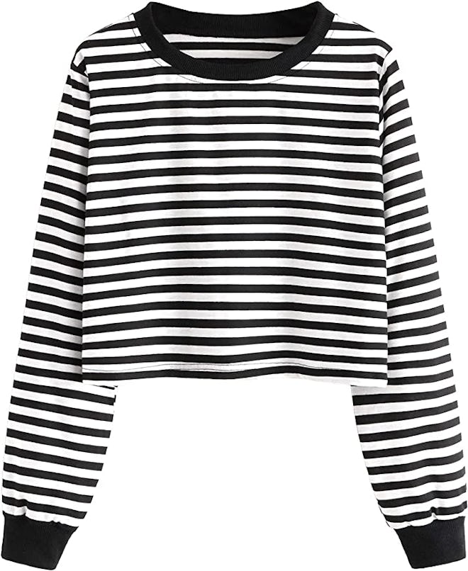 SweatyRocks Long Sleeve Striped Cropped T-Shirt