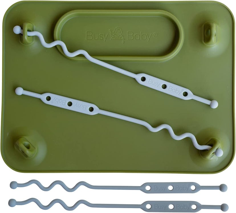Busy Baby Silicone Placemat With Built-in Suction Cups & 4 Toy Tethers For Babies Toddler Invented b...