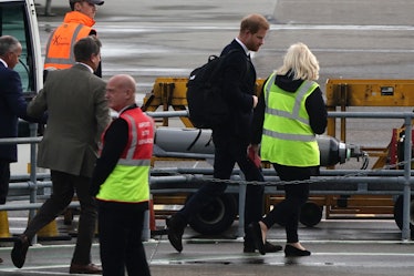 Prince Harry at Aberdeen Airport following the Queen's death
