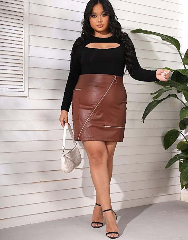 PYL Faux Leather Bodycon Skirt