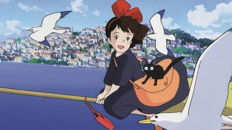 Brunette Halloween Costume: a still of Kiki flying from "Kiki's Delivery Service."
