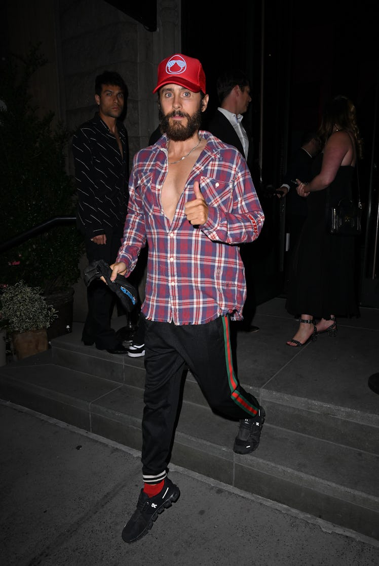 Jared Leto leaves Edward Enninful’s book party at Veronika restaurant on September 08, 2022 in New Y...