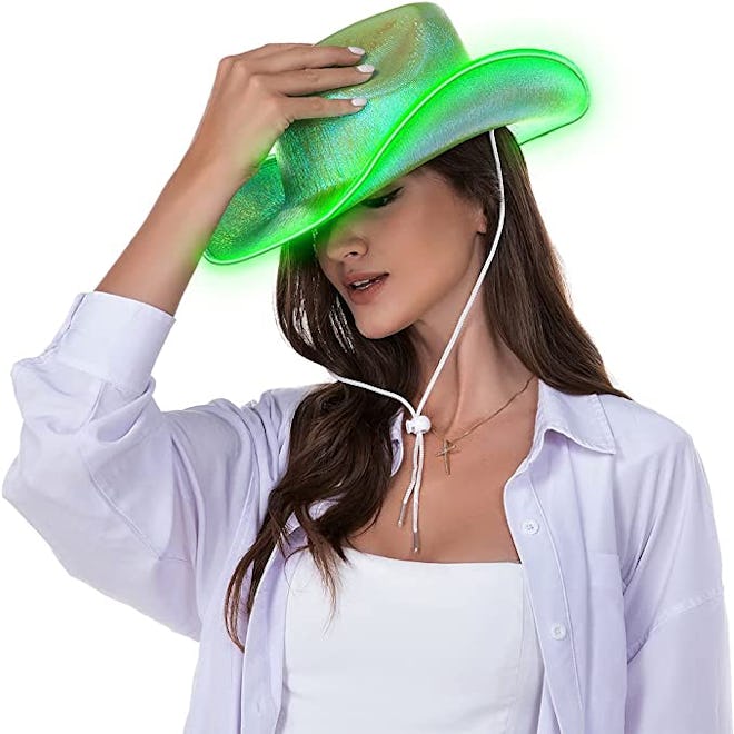 HSCTEK Light-Up Holographic Space Cowboy Hat