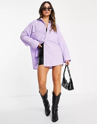 ASOS DESIGN Oversized Shirt with Wide Cuff Detail in Lilac