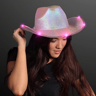 FlashingBlinkyLights Light-Up Iridescent Pink Space Cowgirl Hat