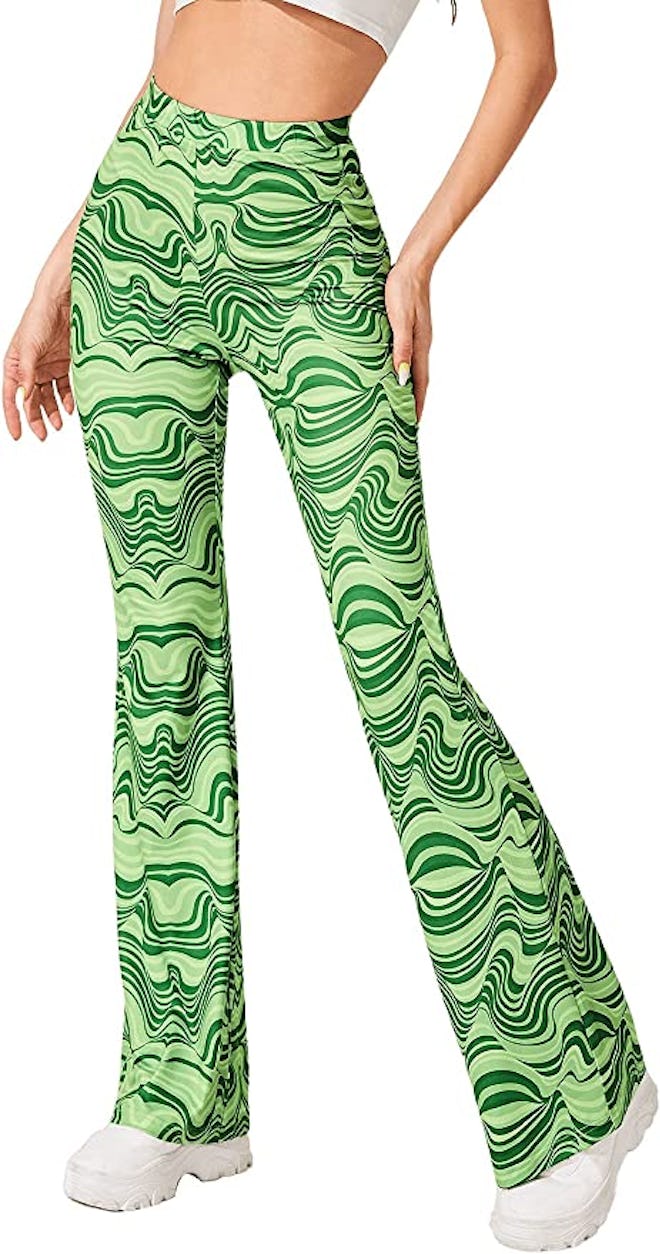 Floerns Green Print Flare Pants