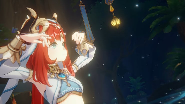 Nilou dancing during festival with light around her