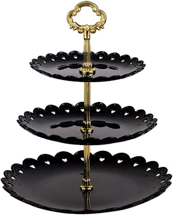 This black 3 tier serving stand is a Halloween decoration you can use year-round.
