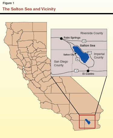 map of california with a breakout box for the salton sea