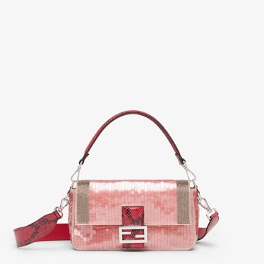 Baguette - Pink sequin and leather bag