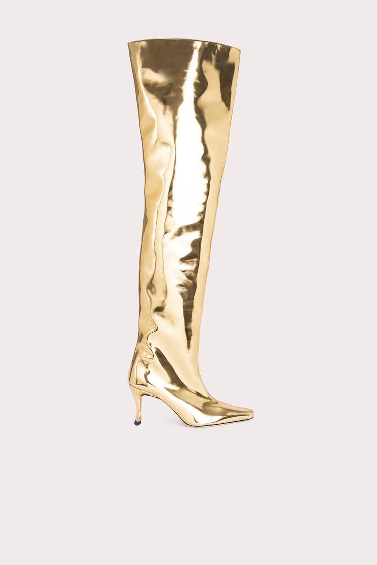 BY FAR gold thigh-high Stevie boots