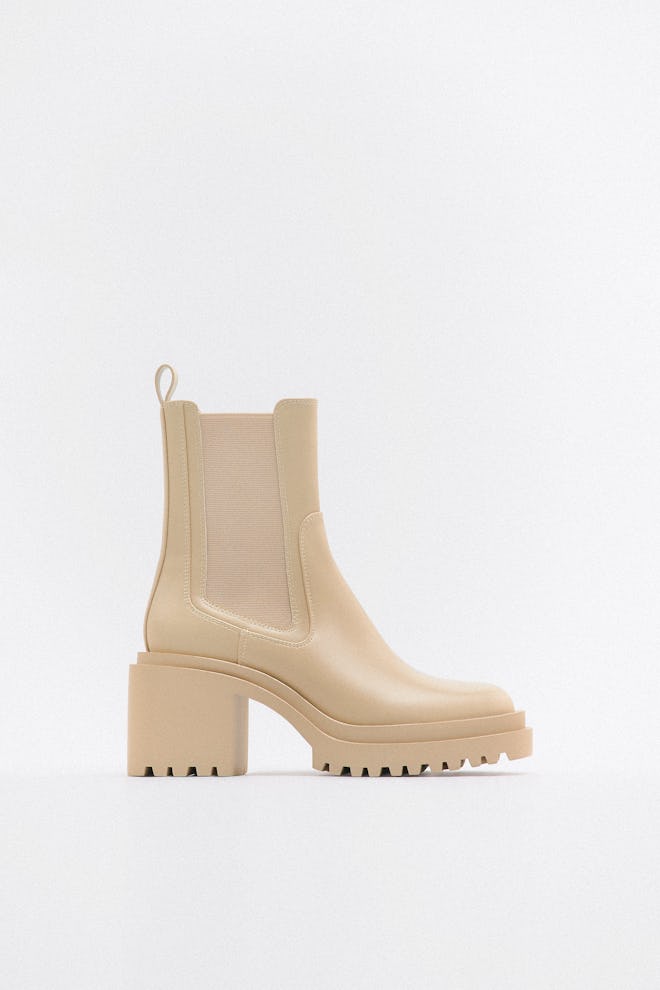 Zara off-white heeled lug sole booties