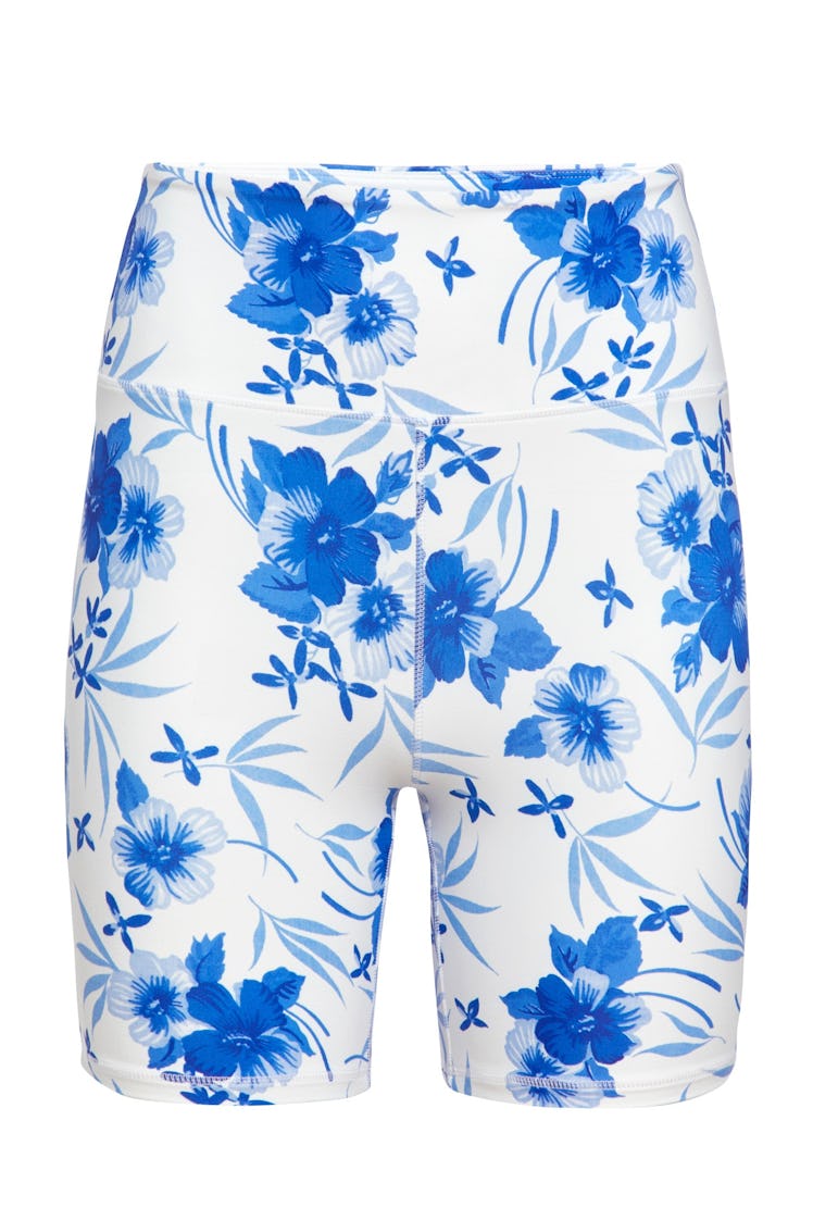 LoveShackFancy blue floral print bike shorts