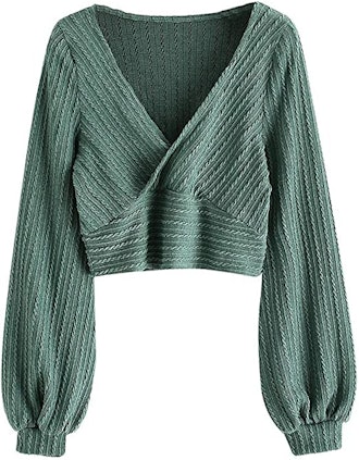 ZAFUL Pullover Ribbed V-Neck Sweater