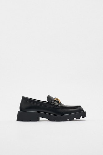 Zara black lug sole loafers