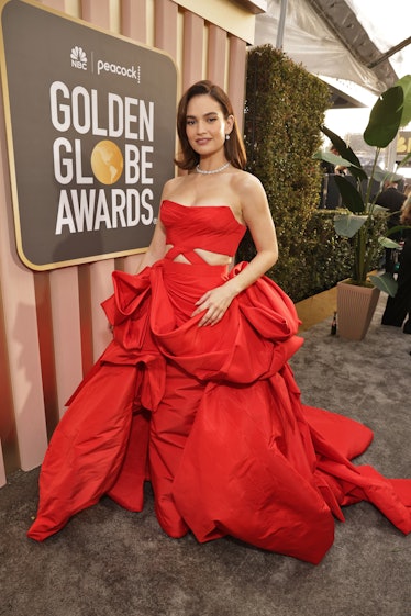 Lily James arrives at the 80th Annual Golden Globe Awards held at the Beverly Hilton Hotel on Januar...