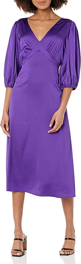 The Drop Women&rsquo;s Athena V-neck Silky Midi Dress