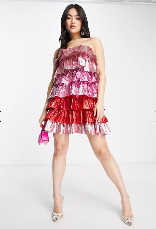 Collective The Label Exclusive Valentine Metallic Tiered Mini Dress