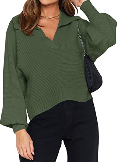 ZESICA Lapel Collar Long Sleeve Top